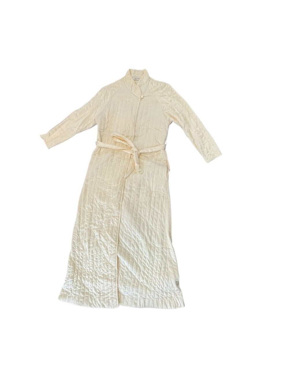 VTG Diane Von Furstenberg Small Quilted Long Robe Cream Belted Satin Long
